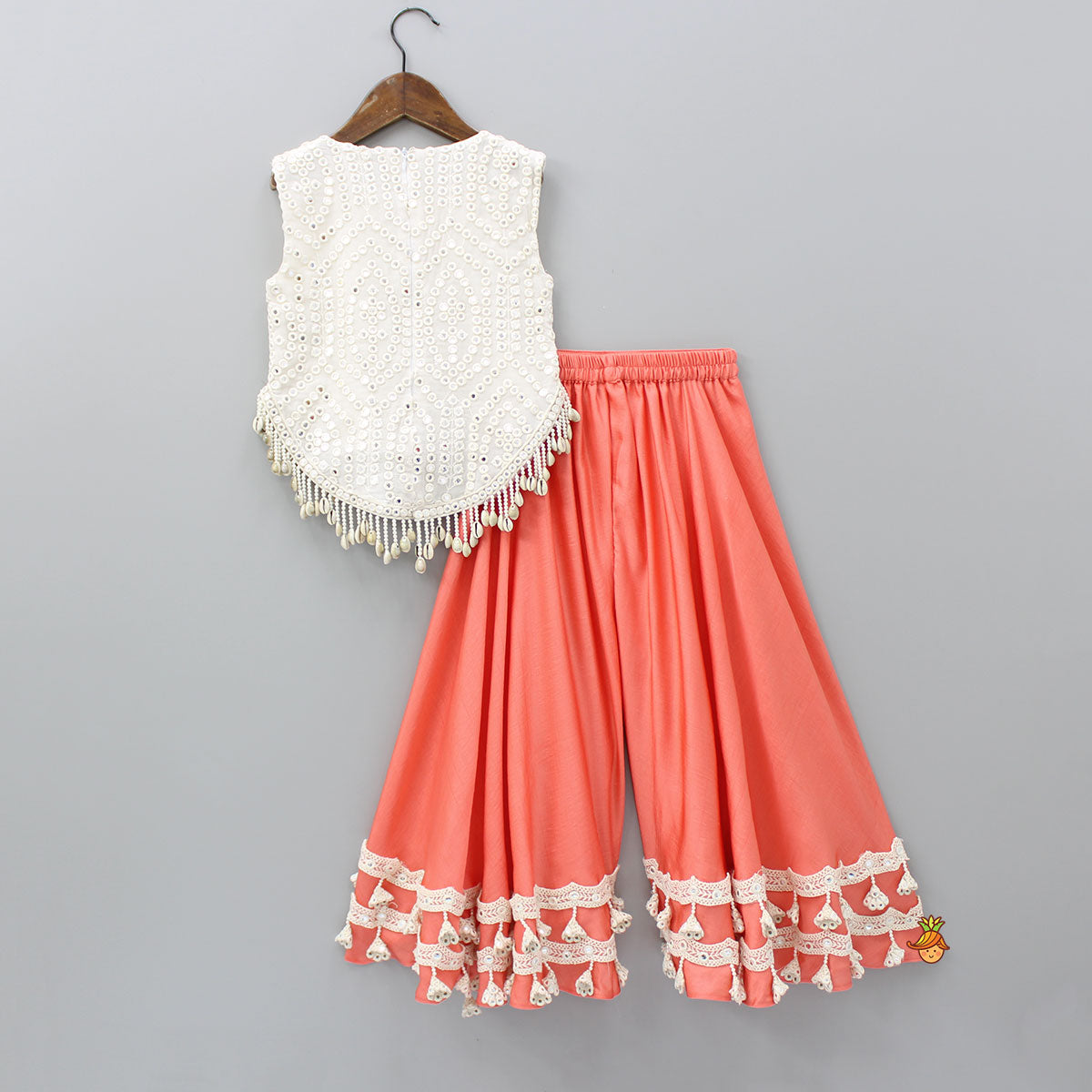 Faux Mirror Work Top And Flared Peach Palazzo