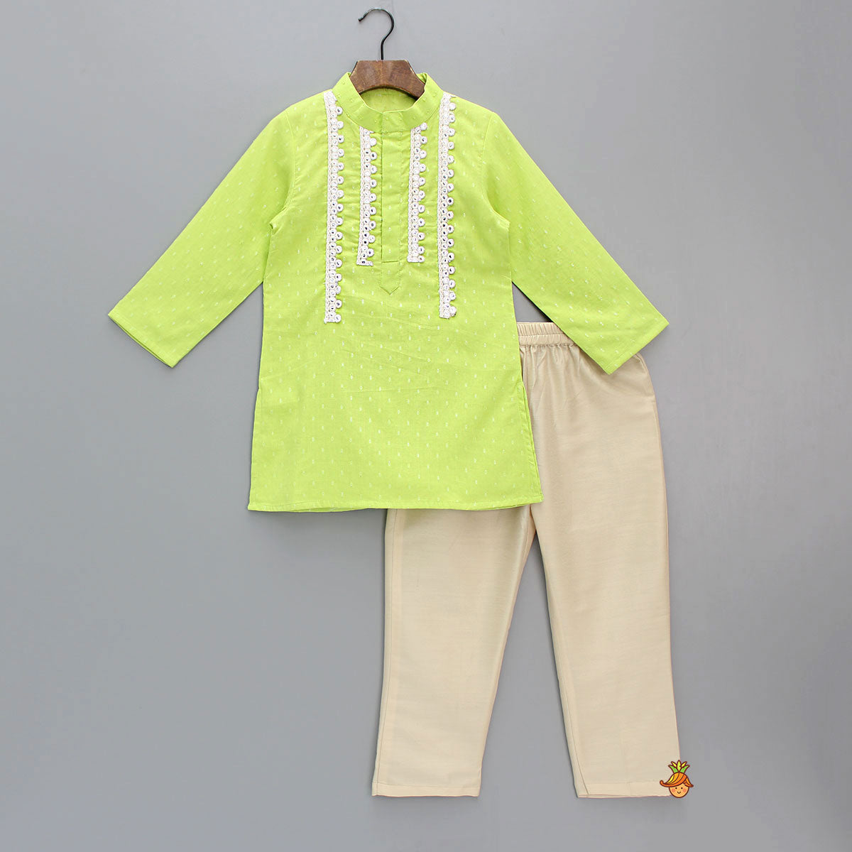 Fuax Mirror Detail Green Kurta And Pyjama