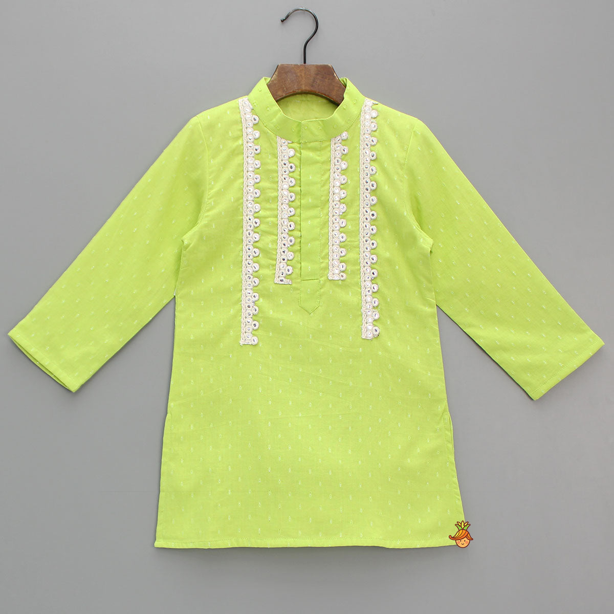 Fuax Mirror Detail Green Kurta And Pyjama