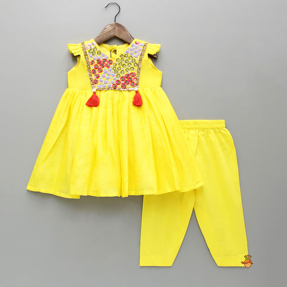 Yellow Embroidered Kurti And Matching Pant