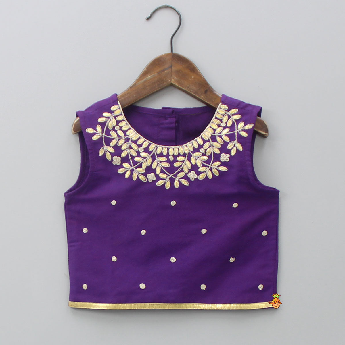 Purple Gota Lace Embroidered Top With Floral Printed Lehenga And Dupatta