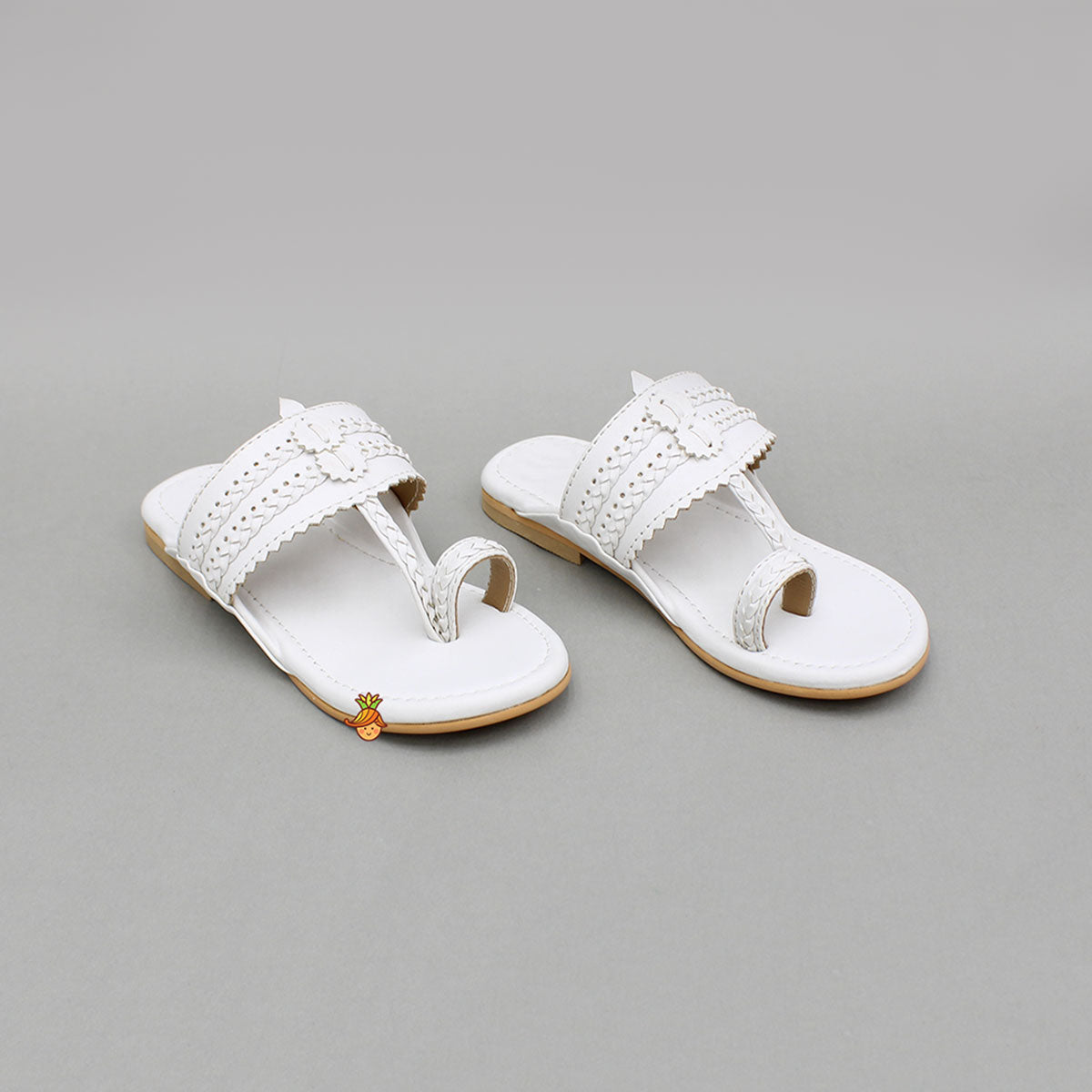White Braided Kolhapuri Flats