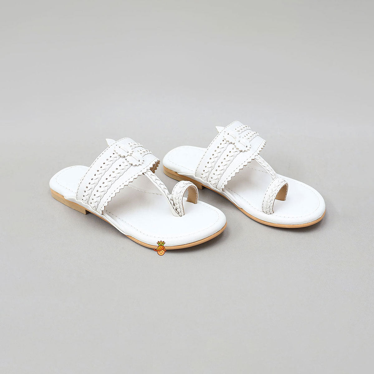 White Braided Kolhapuri Flats