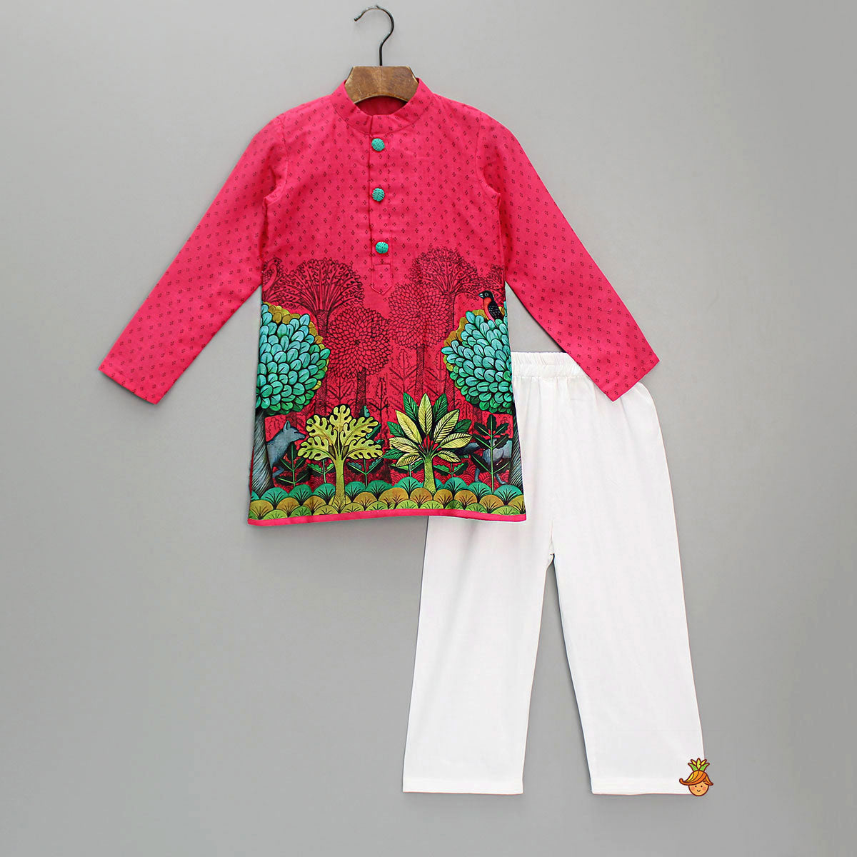 Printed Pink Kurta And Pyjama