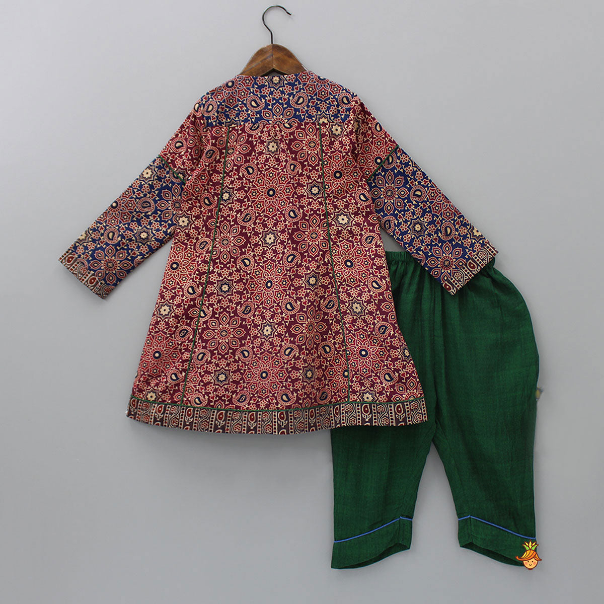 Cotton Printed Maroon Kurti With Green Pant