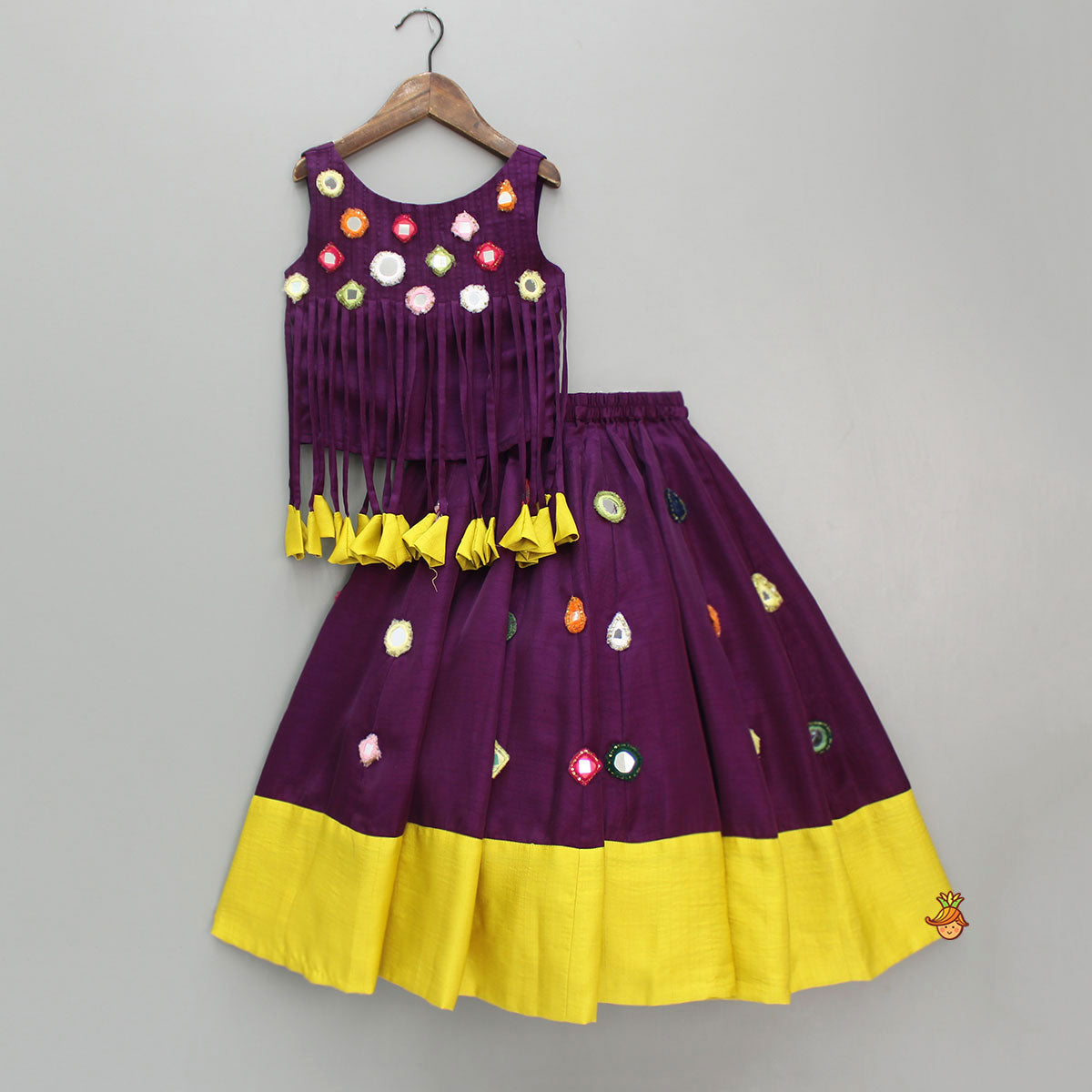 Mirror Work Stylish Top And Flared Lehenga