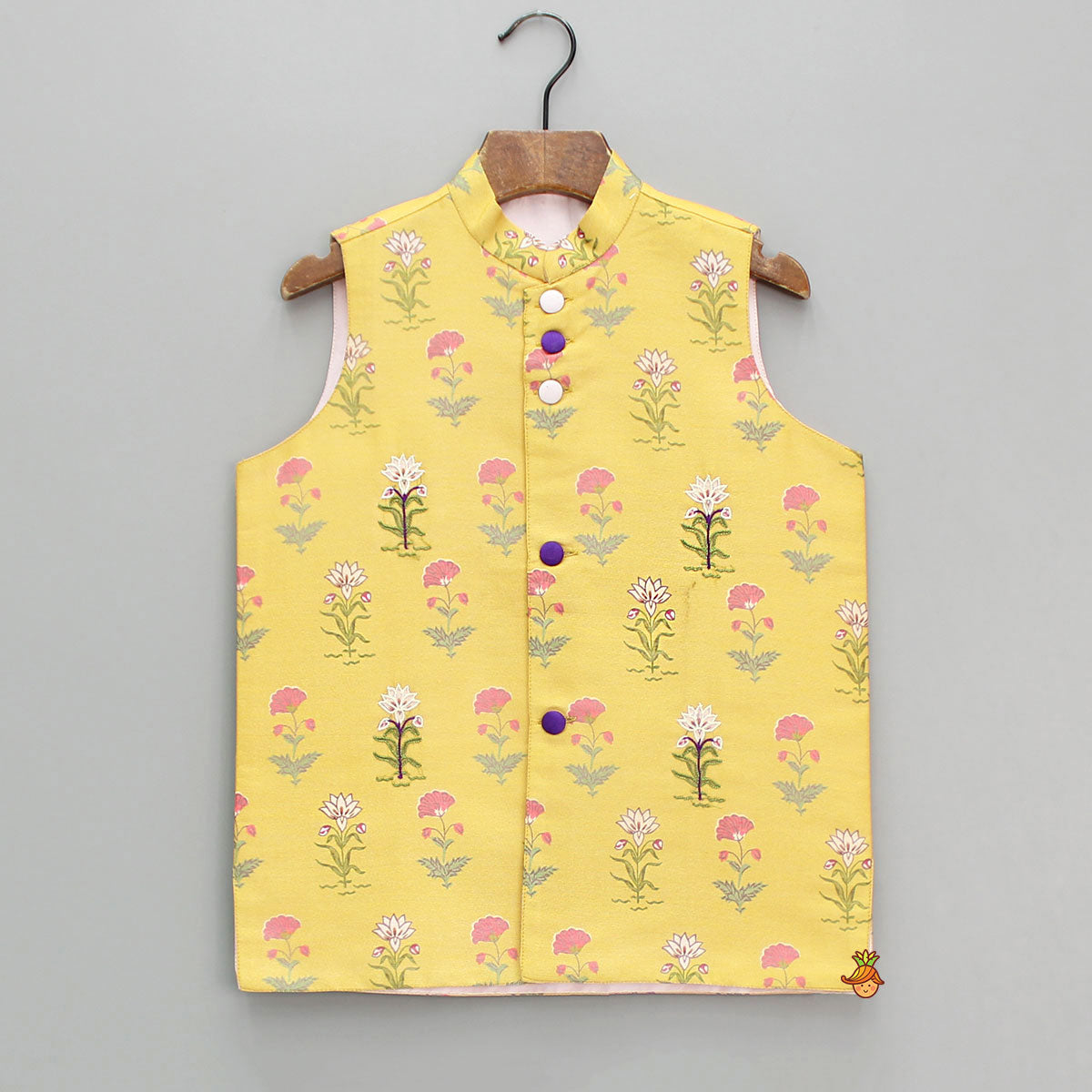 Embroidered And Floral Printed Yellow Jacket