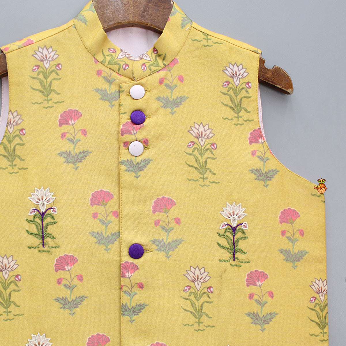 Embroidered And Floral Printed Yellow Jacket