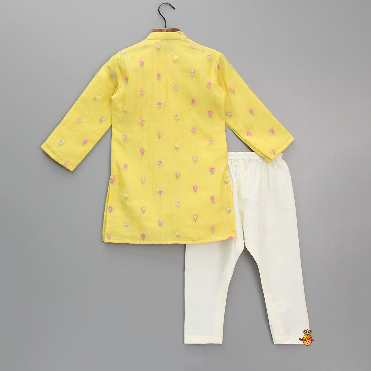 Yellow Floral Embroidered Kurta And Pyjama