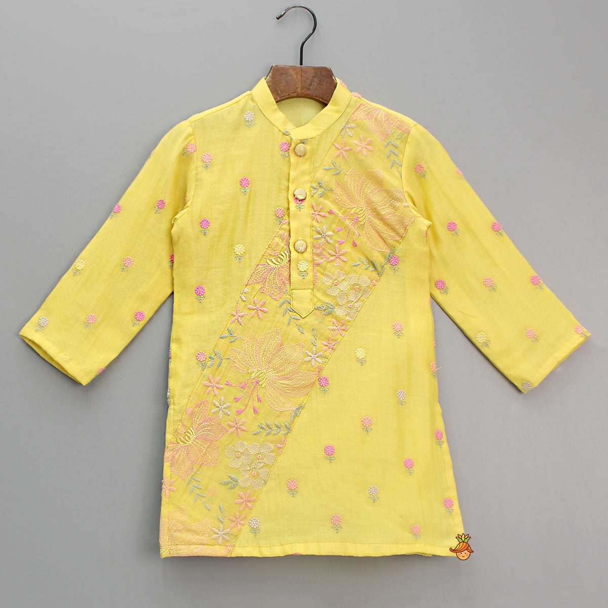 Yellow Floral Embroidered Kurta And Pyjama