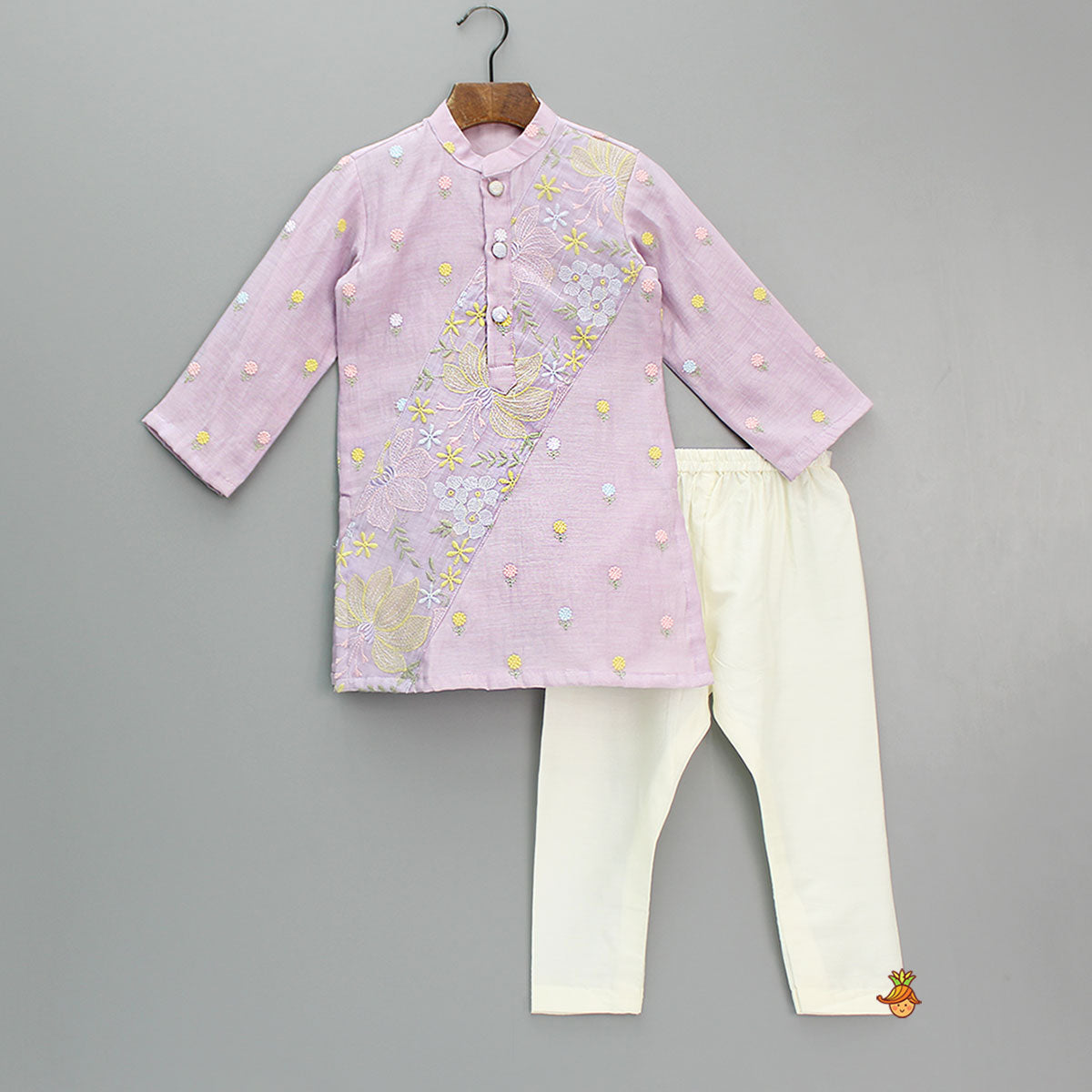 Floral Embroidered Purple Kurta And Pyjama