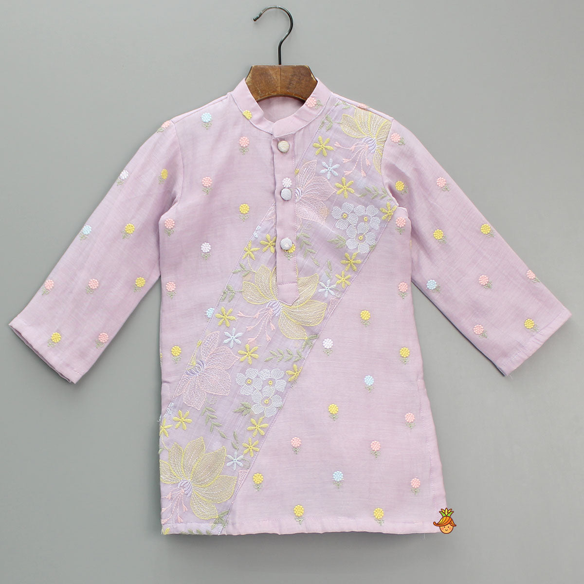 Floral Embroidered Purple Kurta And Pyjama