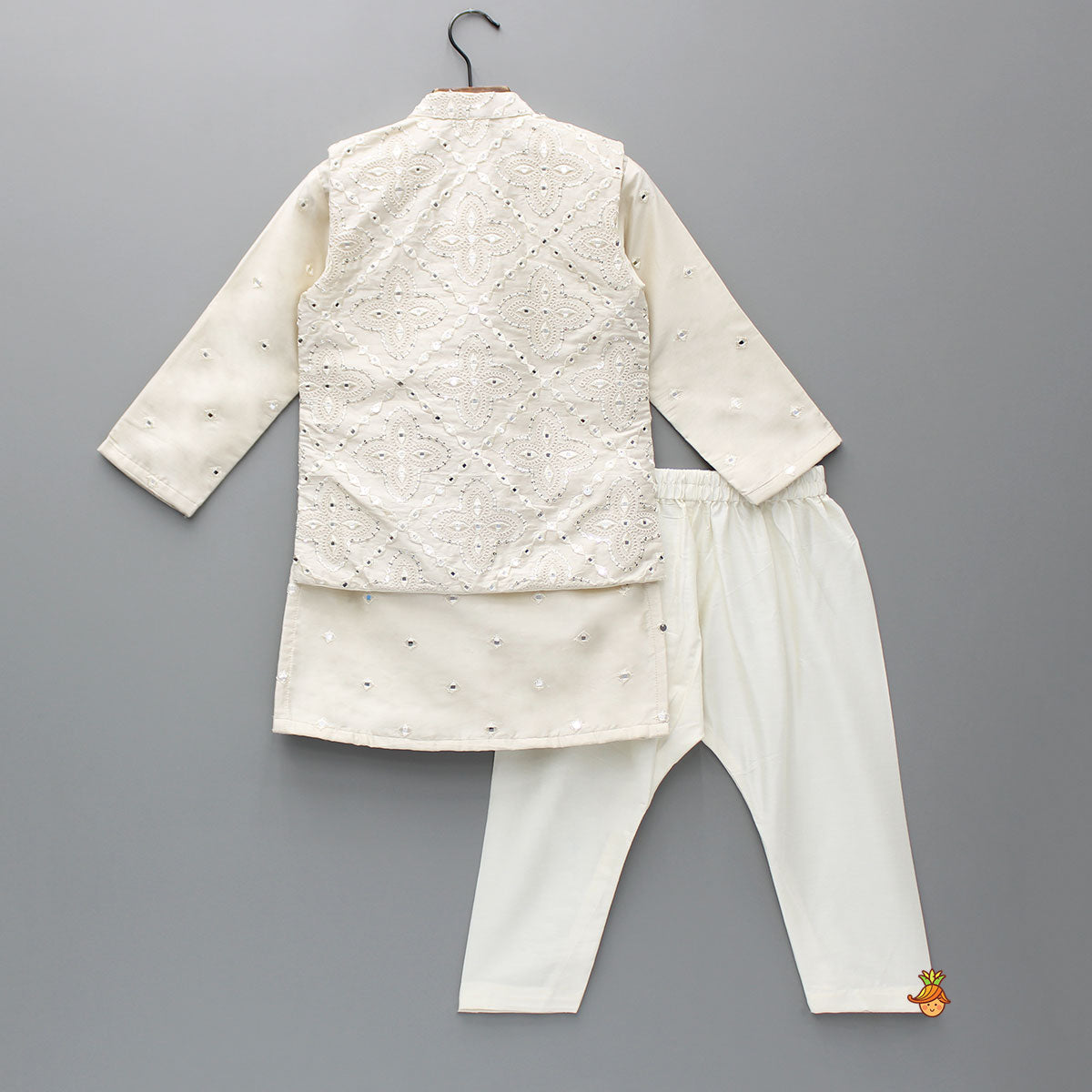 Faux Mirror Embroidered Kurta And Jacket With Pyjama