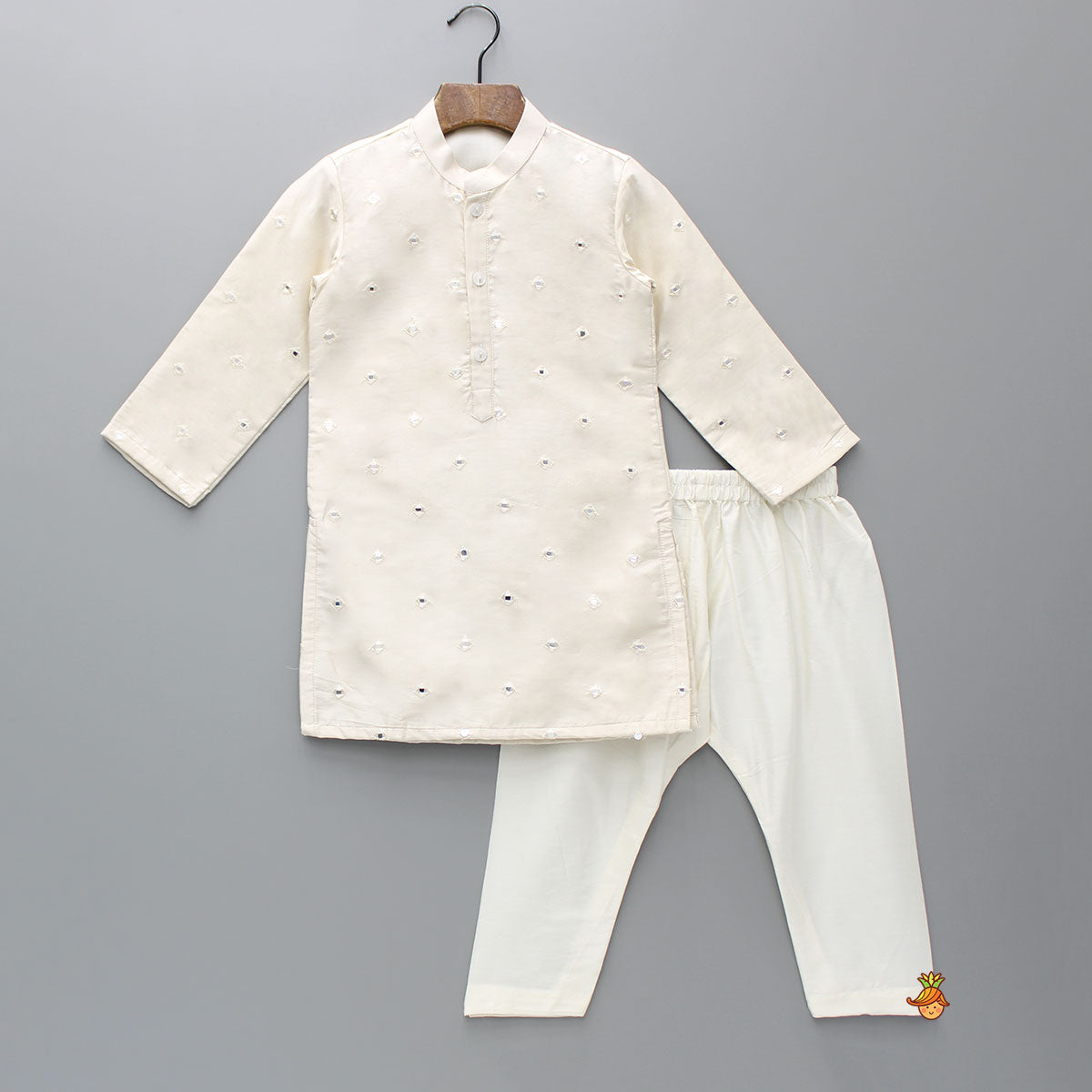 Faux Mirror Embroidered Kurta And Jacket With Pyjama