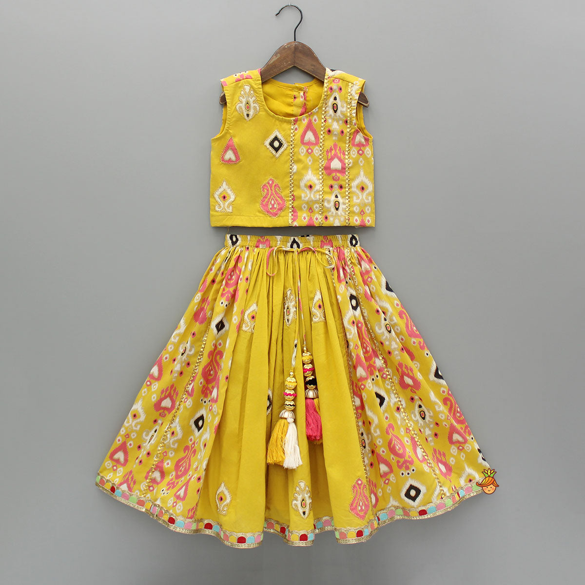 Printed Yellow Top And Pleated Lehenga