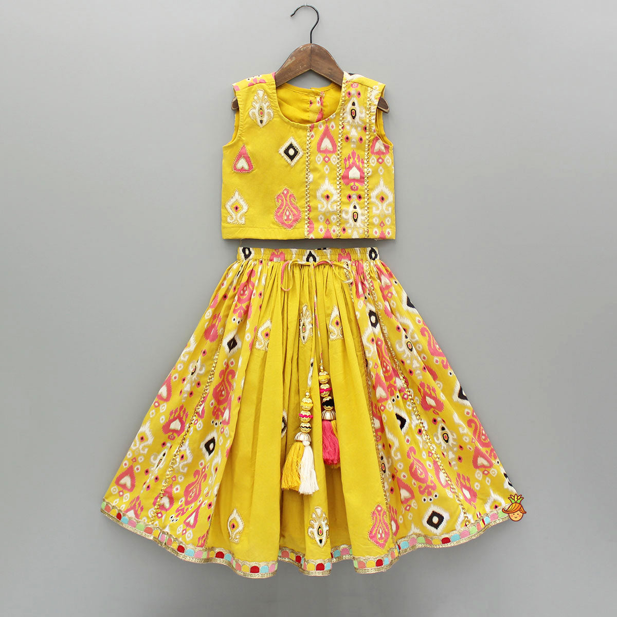 Printed Yellow Top And Pleated Lehenga