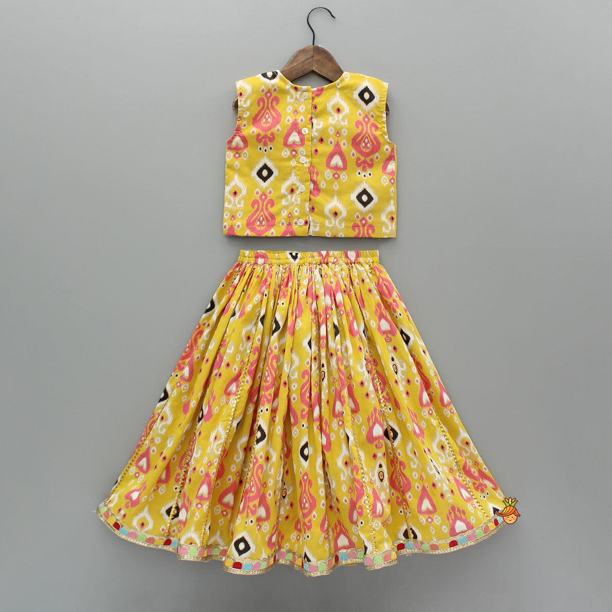 Printed Yellow Top And Pleated Lehenga