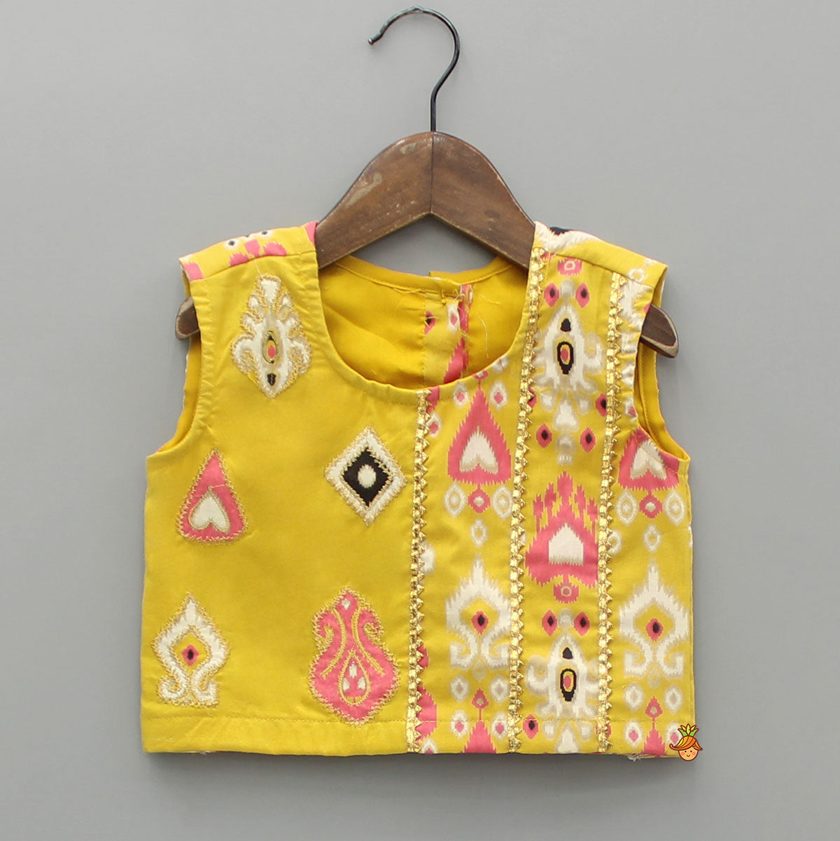 Printed Yellow Top And Pleated Lehenga