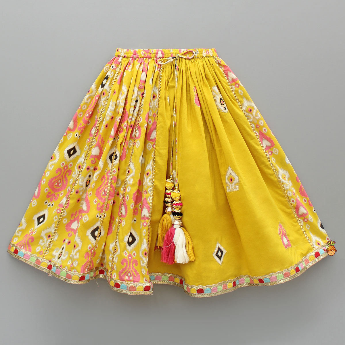 Printed Yellow Top And Pleated Lehenga