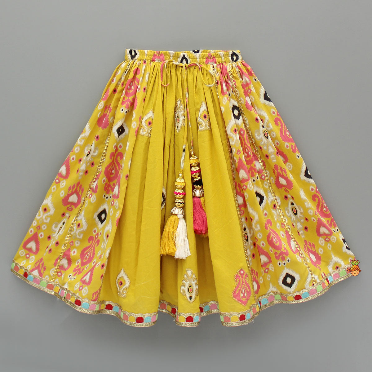 Printed Yellow Top And Pleated Lehenga