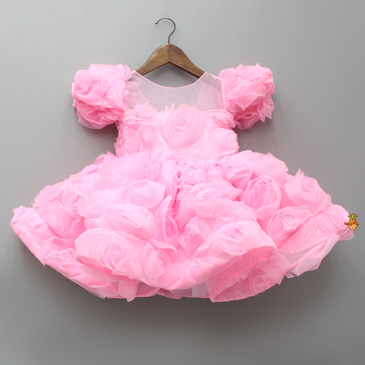 Frilly Pink Dress With Detachable Bow And Matching Swirled Headbow