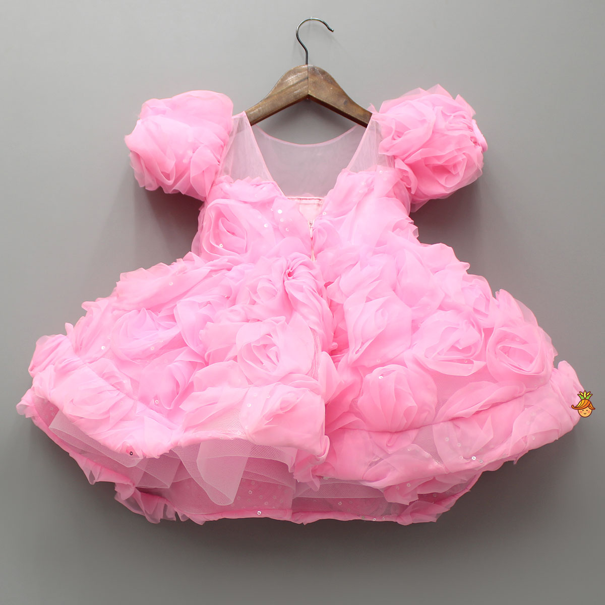 Frilly Pink Dress With Detachable Bow And Matching Swirled Headbow