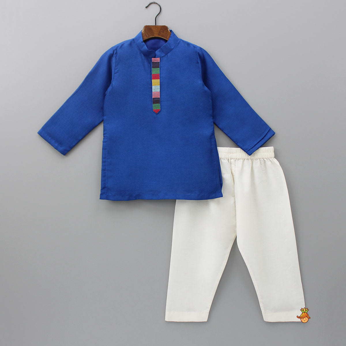 Blue Embroidered Jacket With Kurta And Pyjama