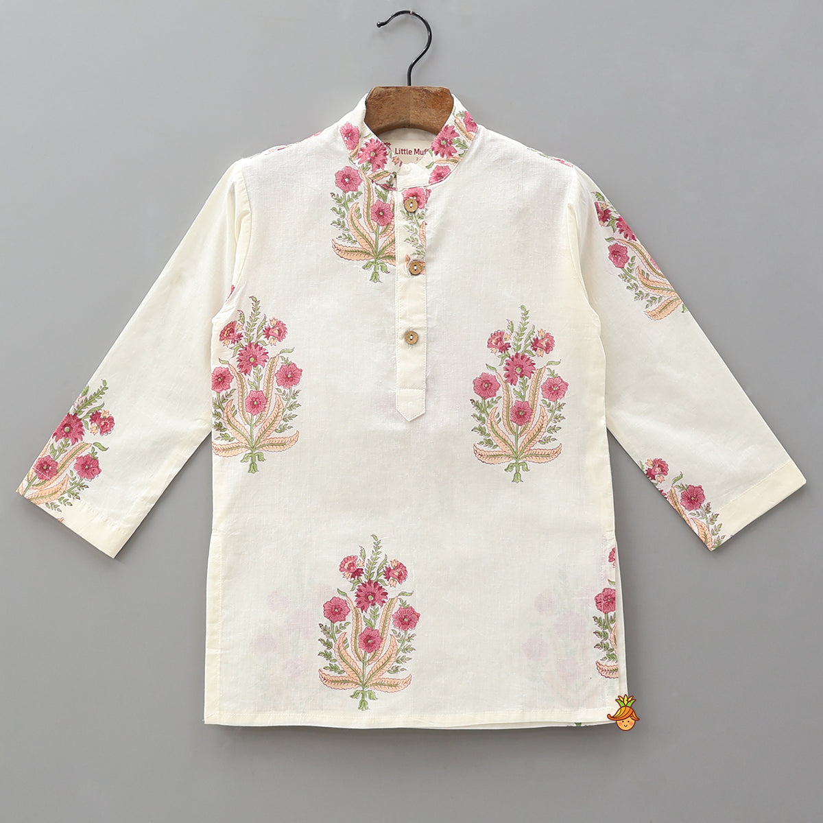 Floral Printed Kurta With Handworked Jacket And Dhoti