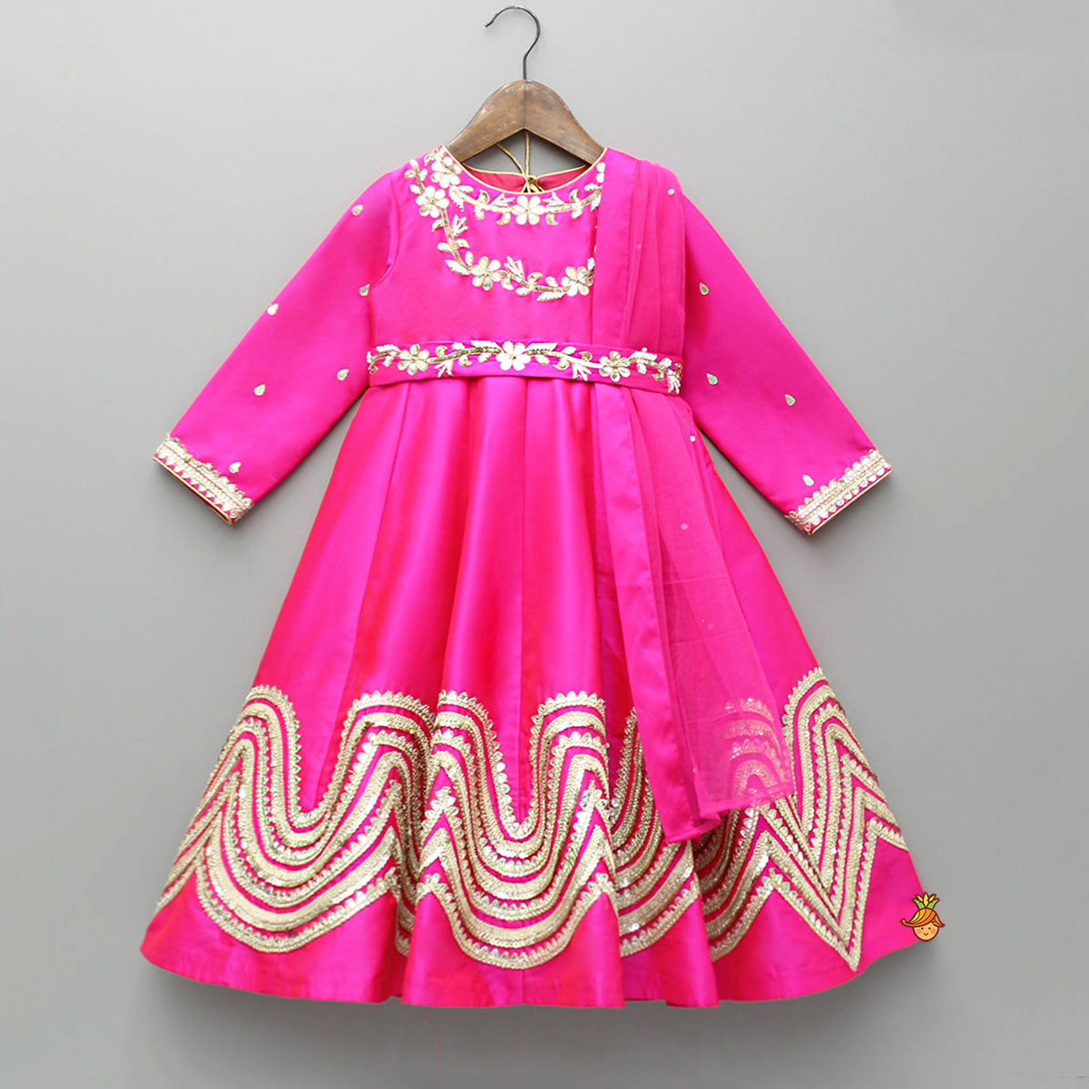 Embroidered Gota Lace Work Pink Anarkali With Attached Dupatta