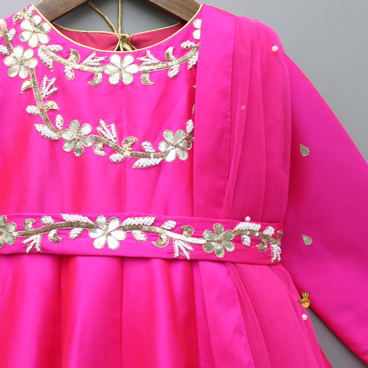 Embroidered Gota Lace Work Pink Anarkali With Attached Dupatta