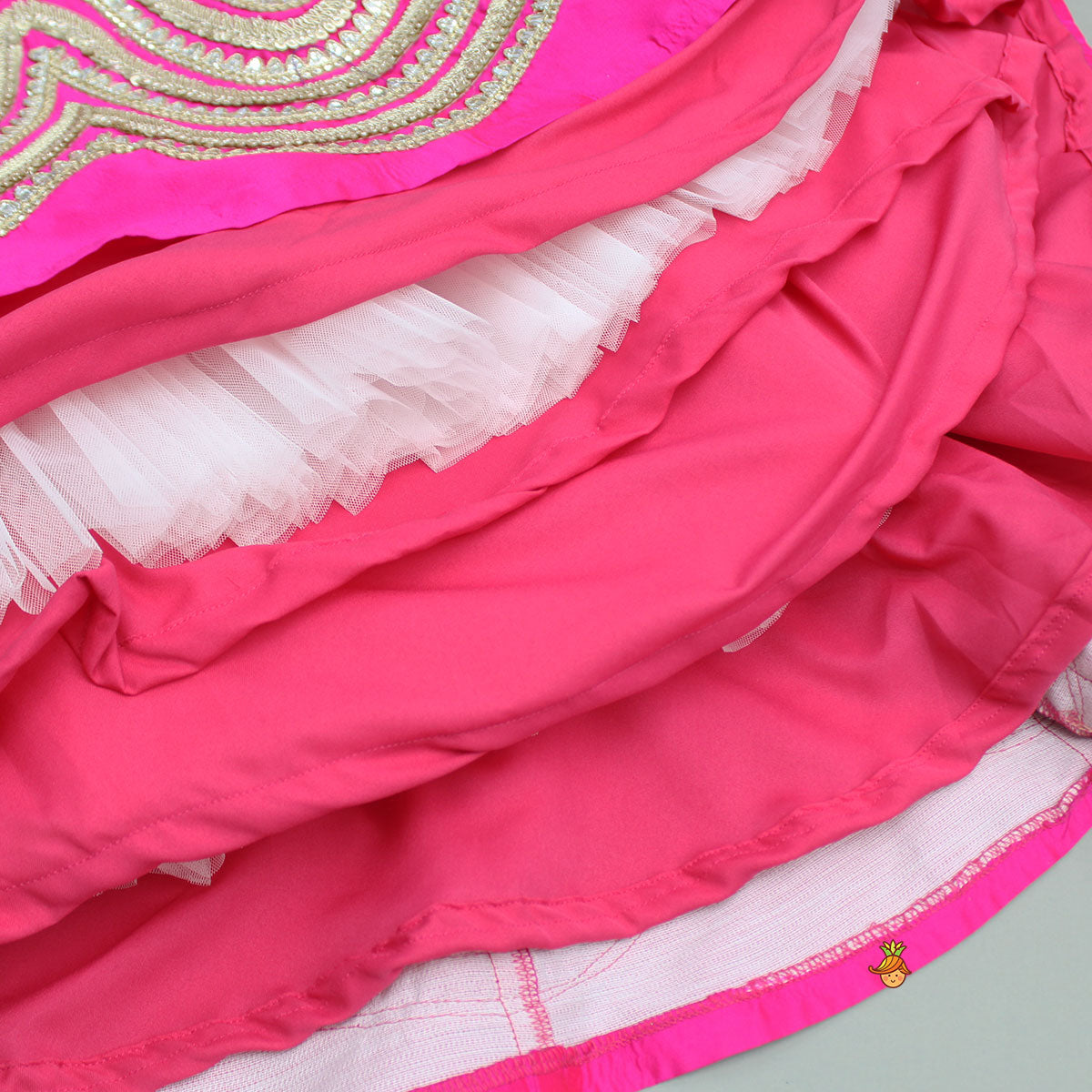 Embroidered Gota Lace Work Pink Anarkali With Attached Dupatta