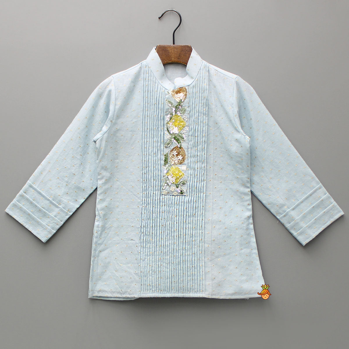 Chanderi Embroidered Blue Kurta With Pintucks And Pyjama