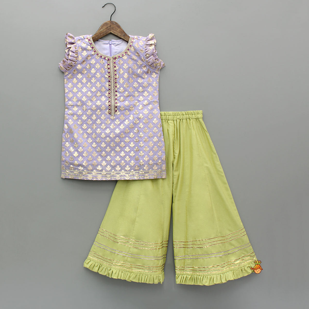 Chanderi Embroidered Kurti With Palazzo And Dupatta