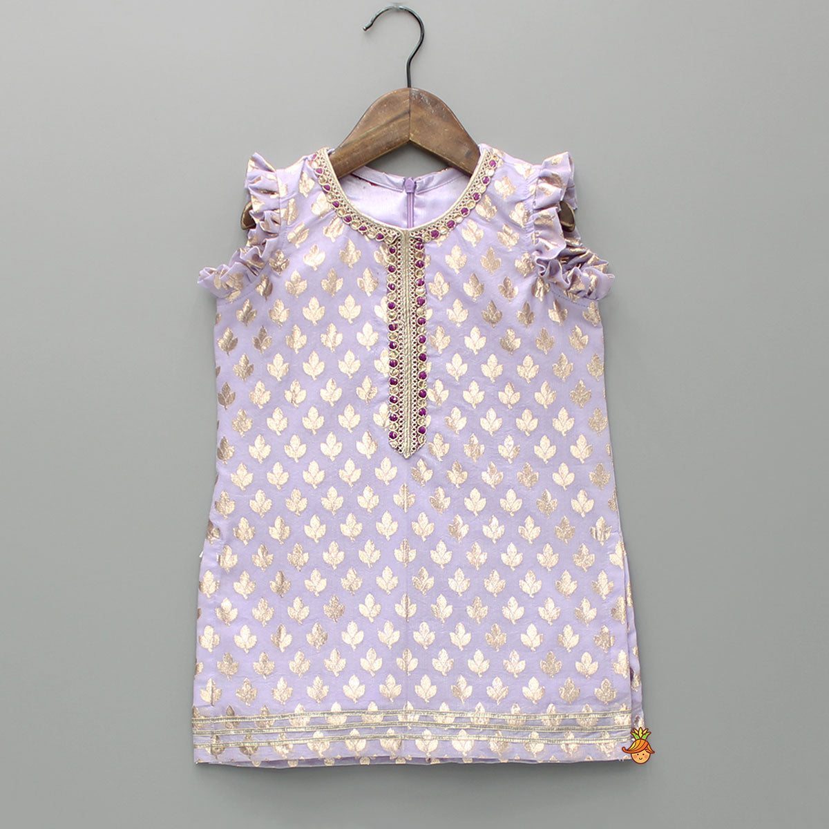 Chanderi Embroidered Kurti With Palazzo And Dupatta