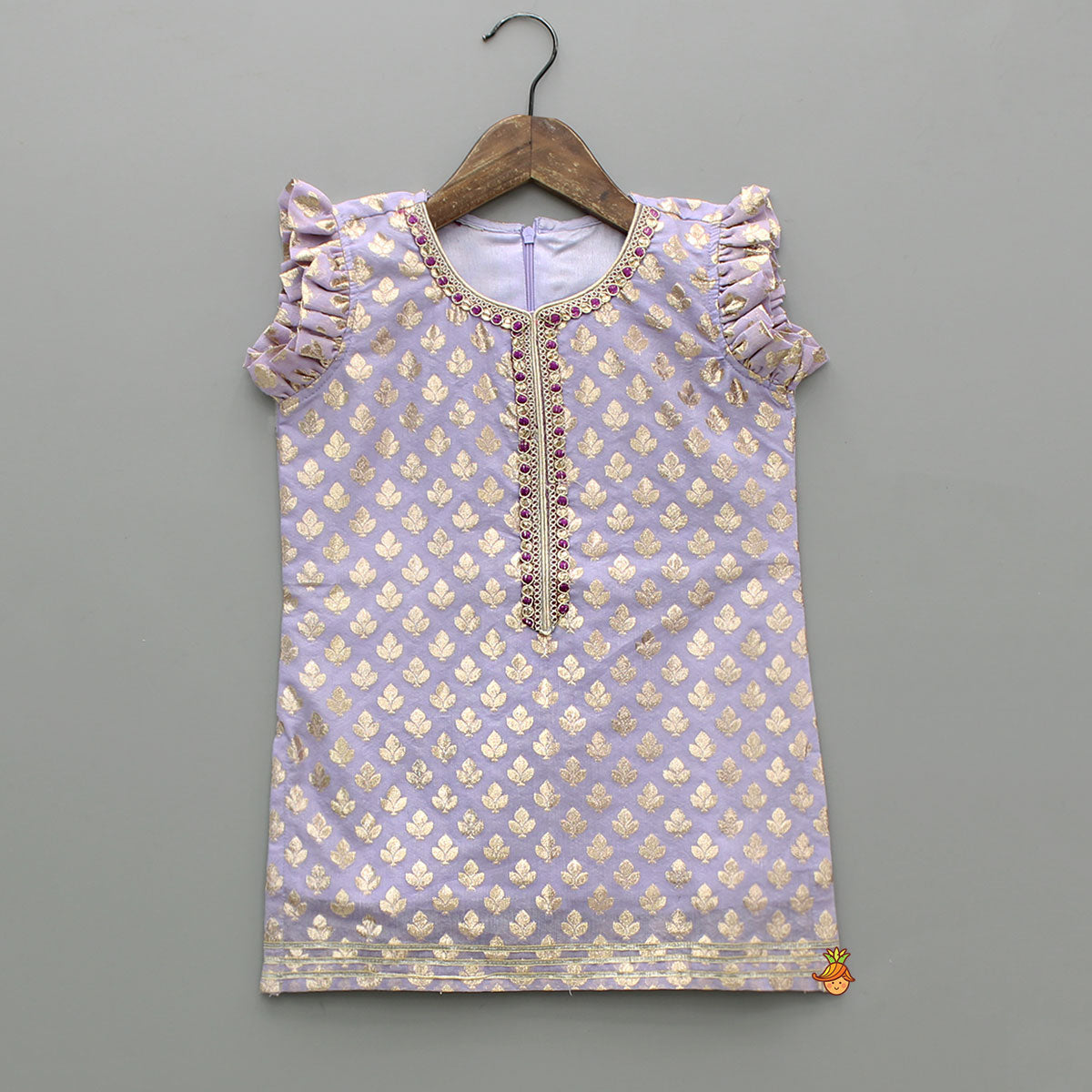 Chanderi Embroidered Kurti With Palazzo And Dupatta