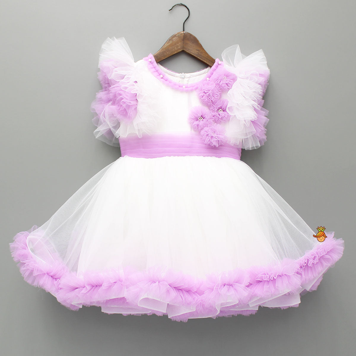 Frilly Flower Enhanced Dress With Matching Hairclip