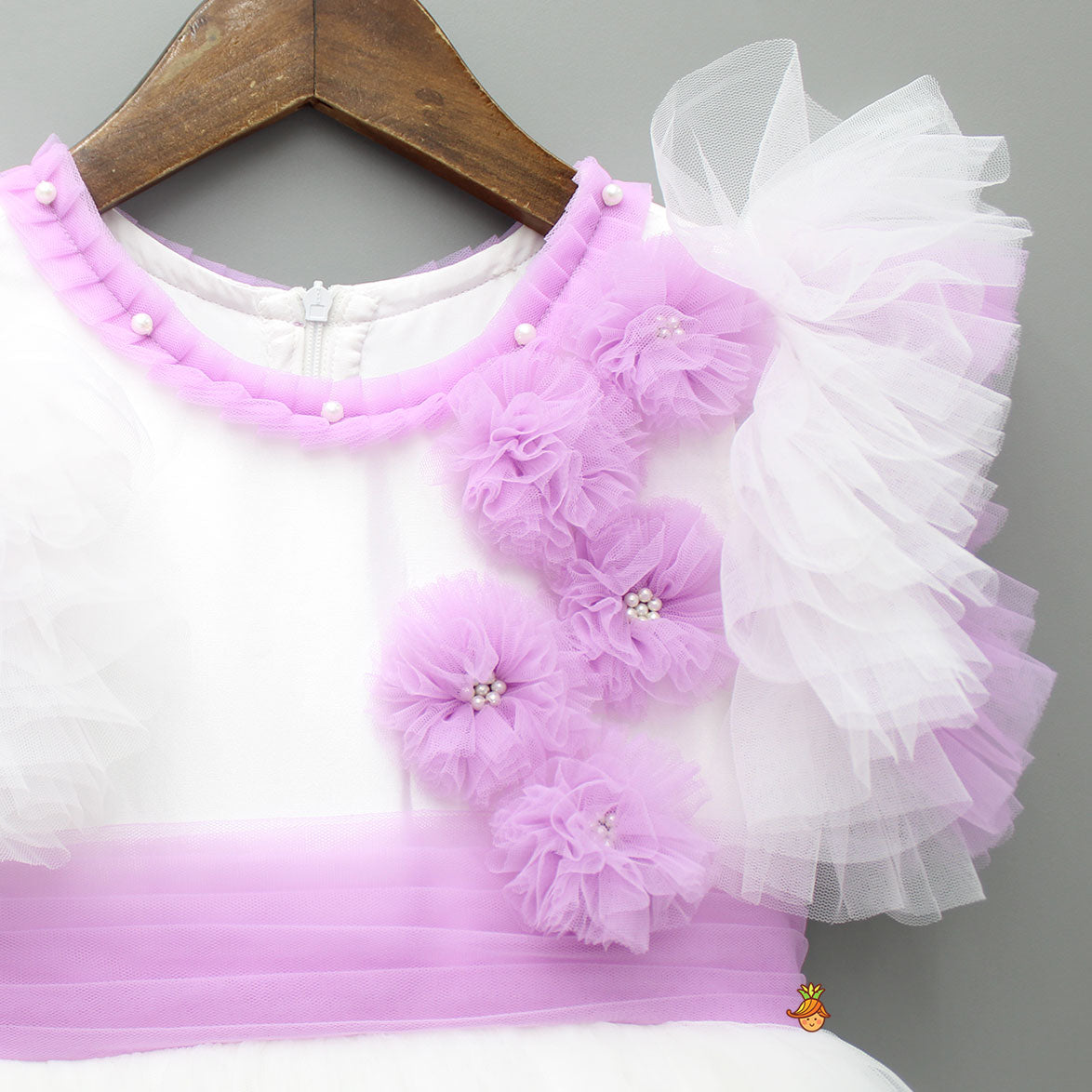 Frilly Flower Enhanced Dress With Matching Hairclip