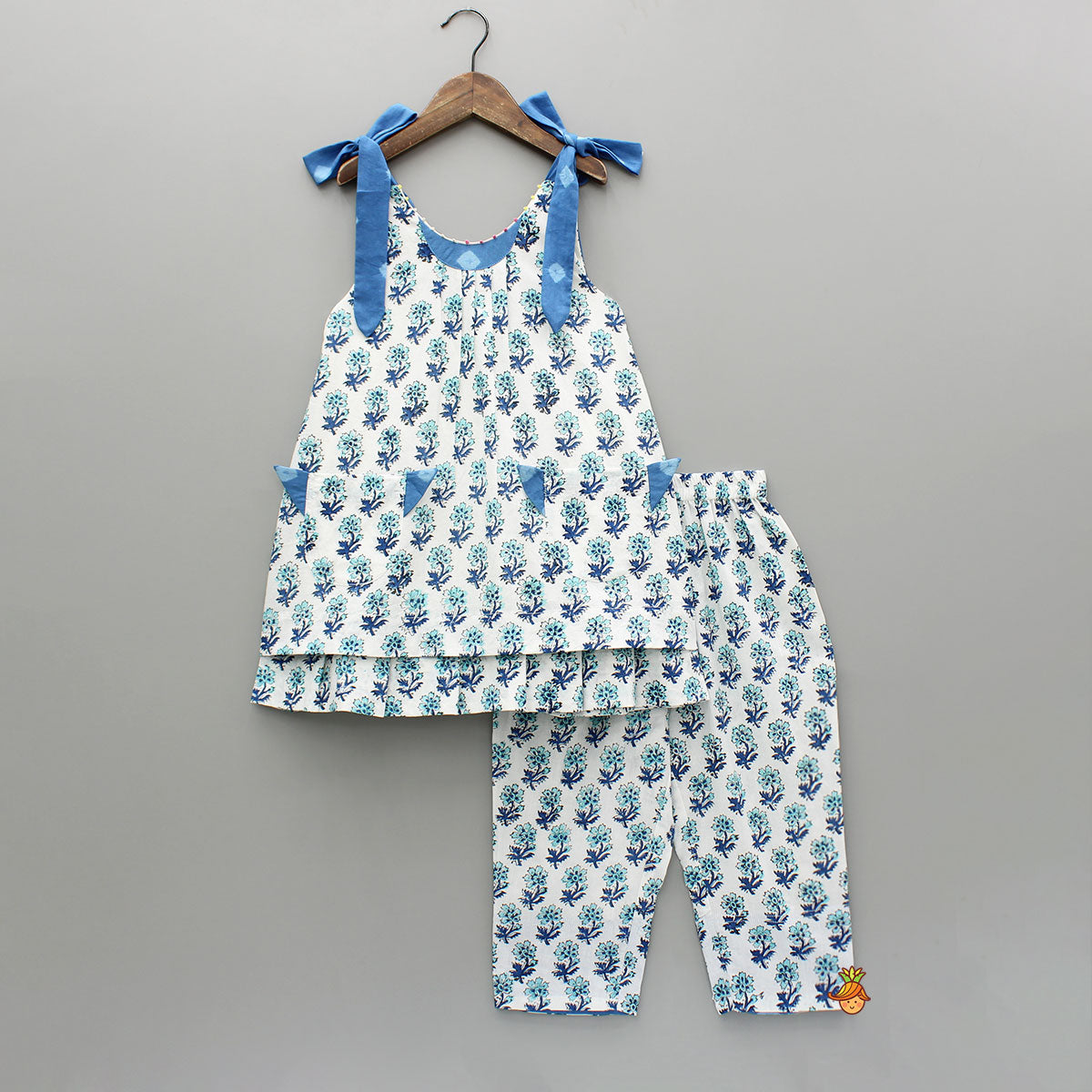 Floral Printed Layered Tie Up Kurti And Pant