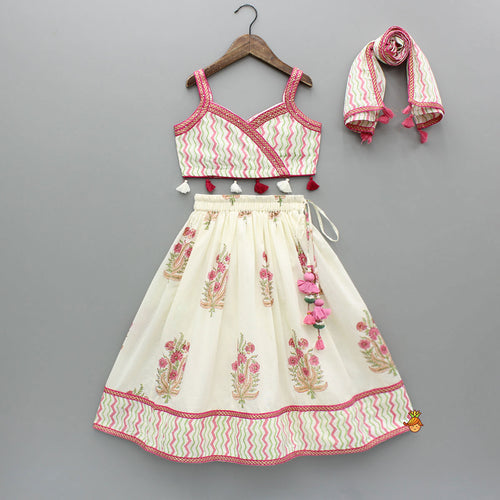 Chevron Printed Strappy Top And Lehenga With Matching Dupatta main image 0