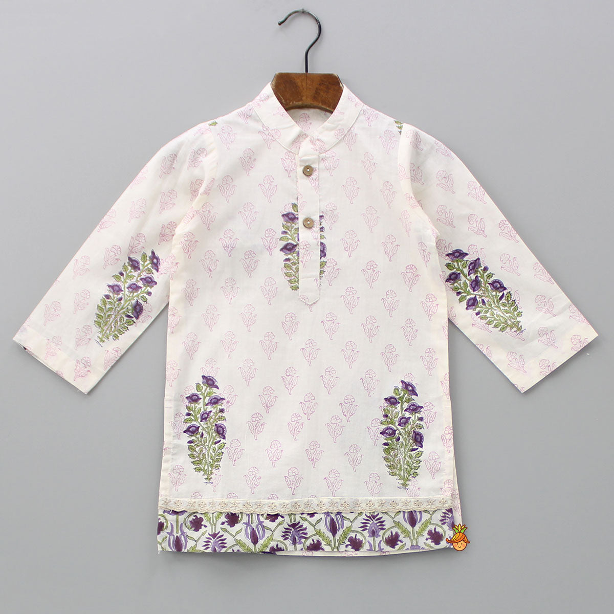 Floral Printed Kurta With Jacket And Dhoti