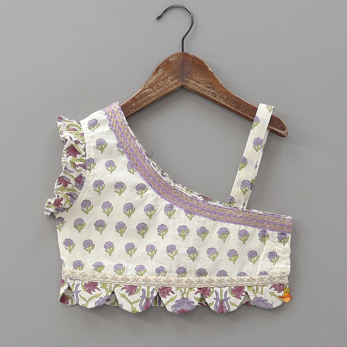Floral Printed One Shoulder Top With Lehenga And Dupatta