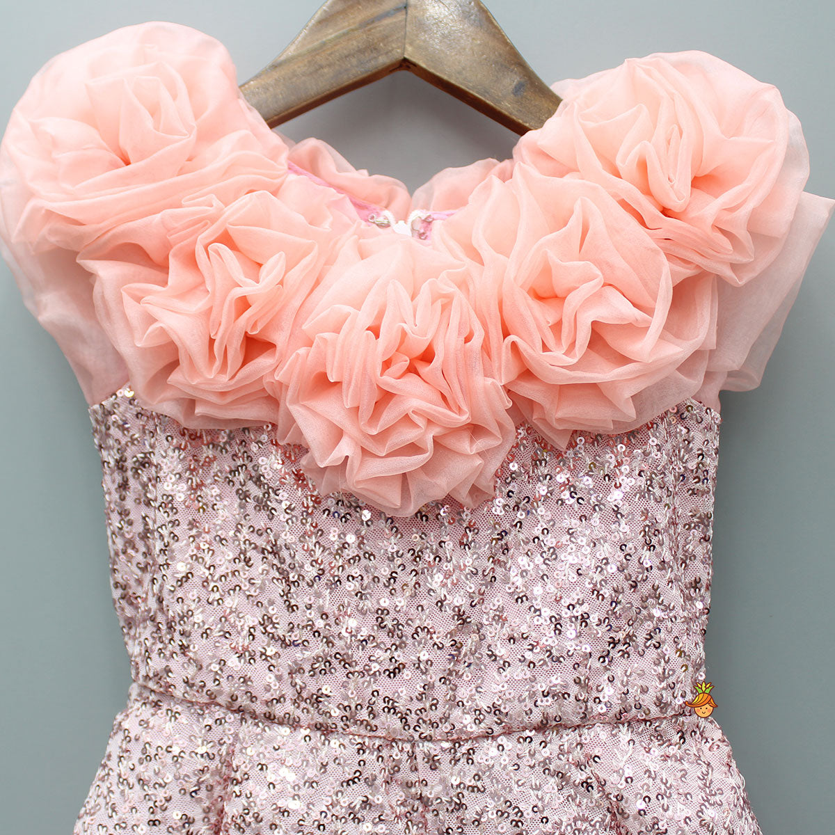 Sequin Detail Flared Pink Gown