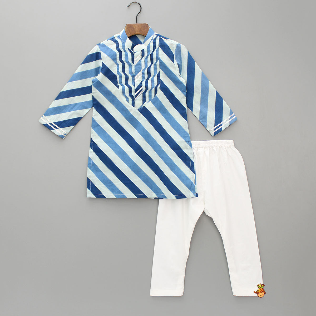 Striped Printed Blue Kurta And Pyjama