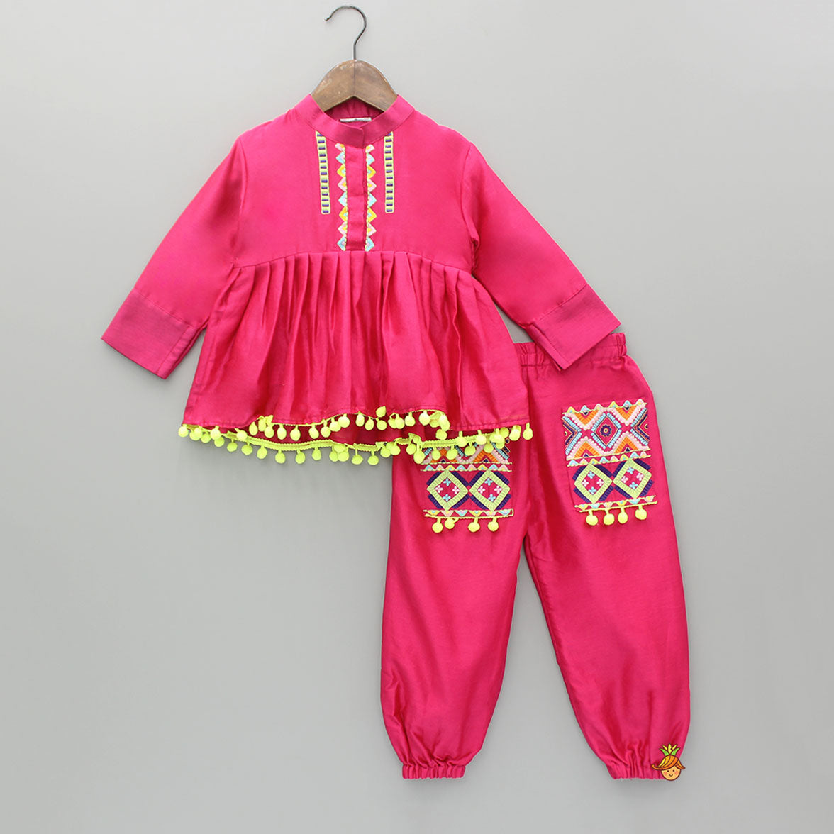 Pink Multicoloured Embroidered Kurti With Matching Pant