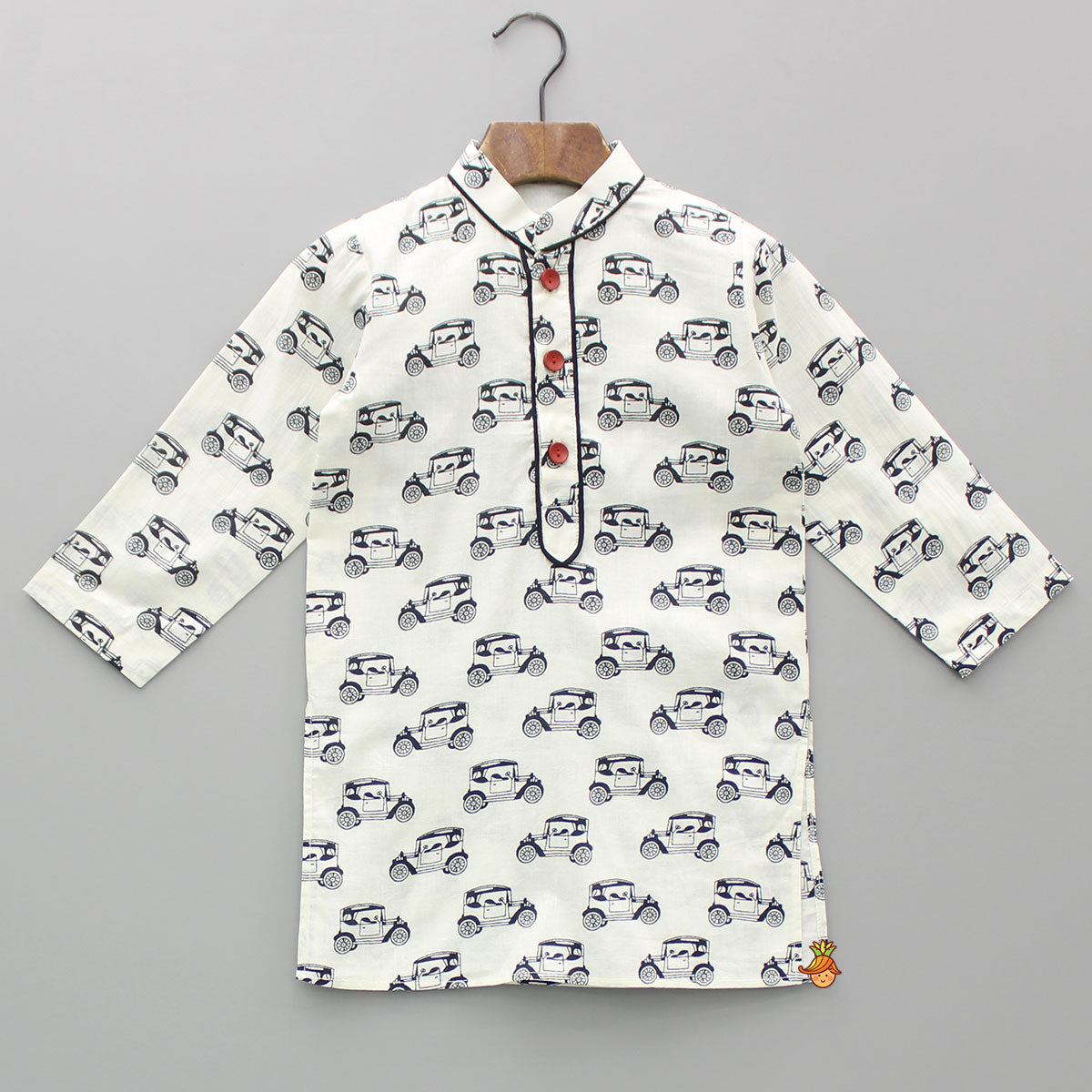 Vehicle Printed Kurta With Jacket And Pyjama