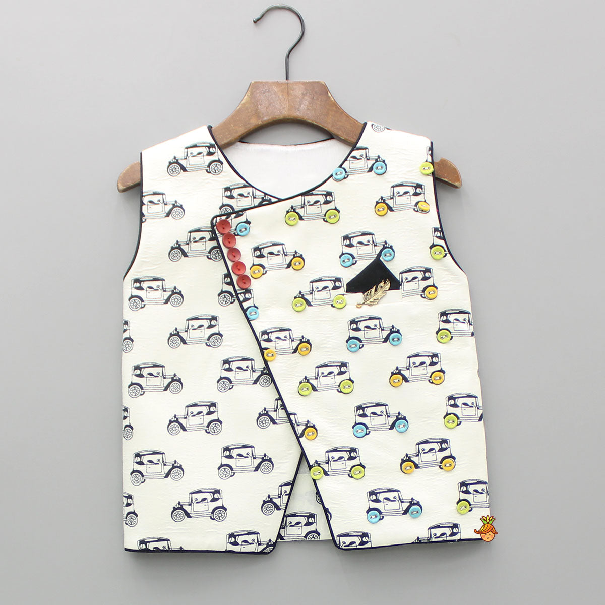 Vehicle Printed Kurta With Jacket And Pyjama