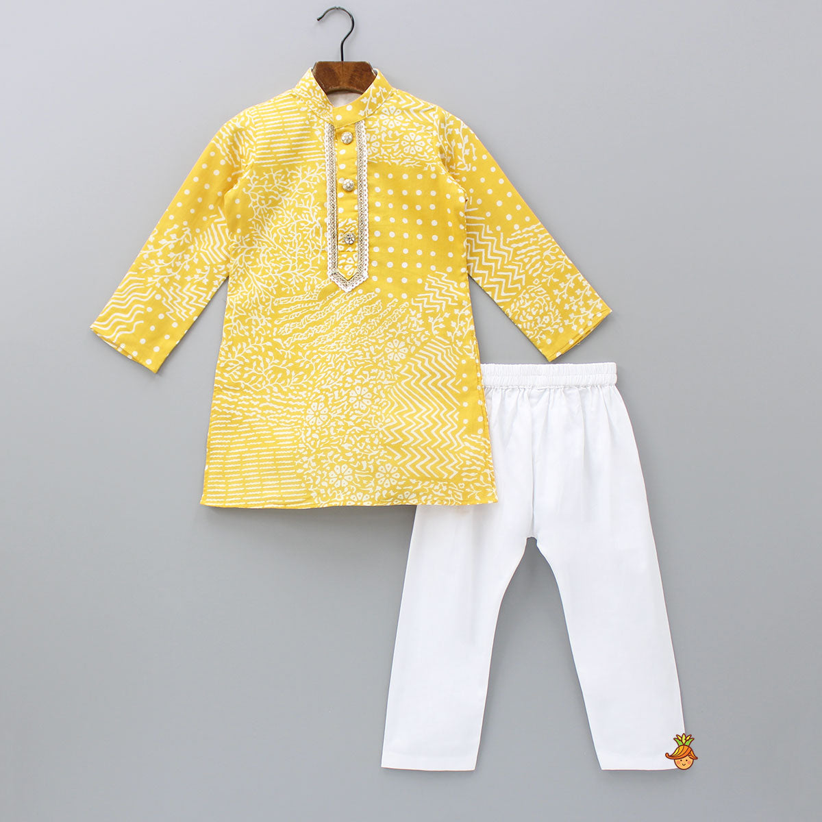 Yellow Printed Kurta And Pyjama