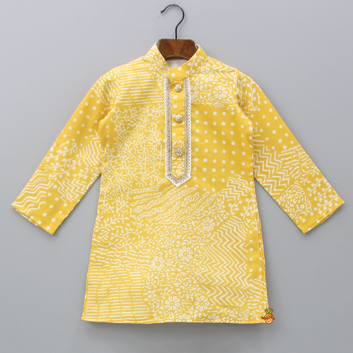 Yellow Printed Kurta And Pyjama