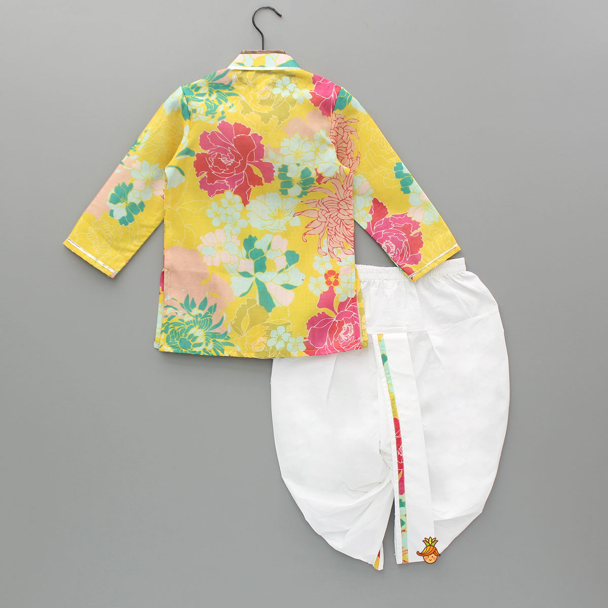 Yellow Floral Printed Kurta With Dhoti