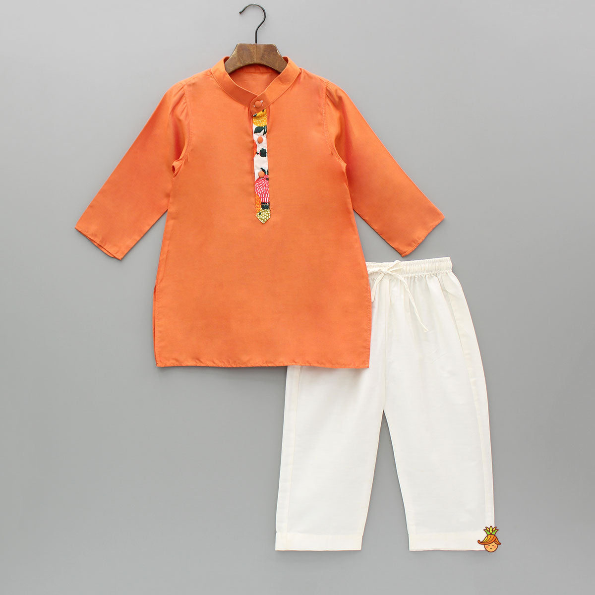 Orange Kurta And Multicolour Jacket With Pyjama